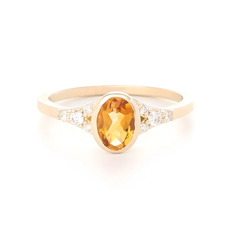 Oval Citrine And Diamond Ring