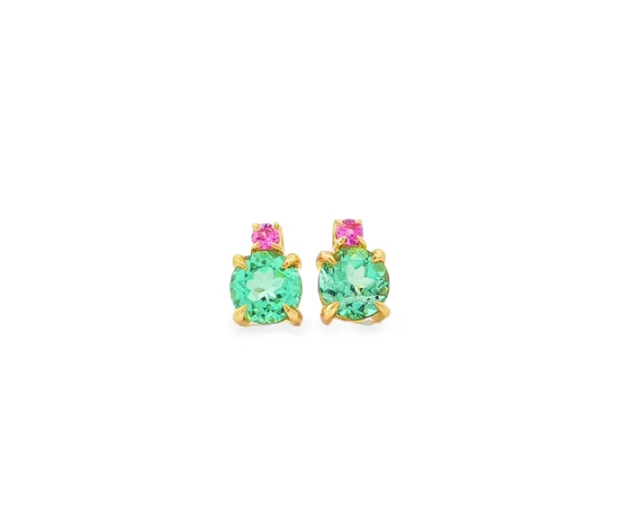 18ct Gold Tourmaline And Pink Sapphire Earrings