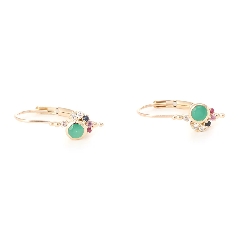 Emerald, Sapphire, And Ruby Cluster Earrings